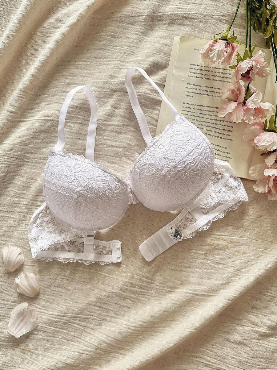 Snug Reverie قطعة واحدة من حمالة صدر نسائية بشريط عريض من الدانتيل، ونطاق واسع وكأس سميك للرفع والجمع، مزودة بسلك داعم - أبيض - مشاهدة 1