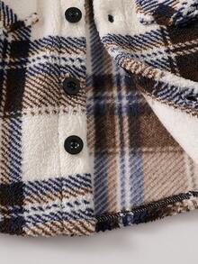 SHEIN Genkimix Kids Boys Plaid Pattern Hooded Shacket, Spring/Autumn - Brown - View 3