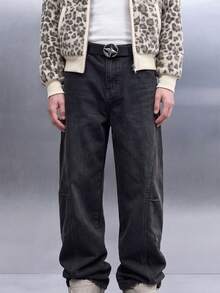 QuarKem Men Fashionable Solid Color Loose Fit Casual Jeans - Black - View 5