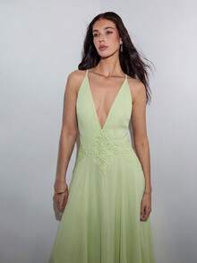 MOTF PREMIUM VACATION LACE PATCHWORK WAIST-CINCHED FITTED EXTRA LONG DRESS SPRING SUMMER - Mint Green - View 6