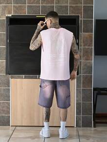 Devon Thys Tank Top Kasual Pria dengan Motif Pohon Kelapa dan Slogan - Berwarna merah muda - View 4