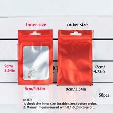 50pcs Pink Packaging Bags, Clear Display Bags For Hanging Accessories, Self-Sealing Bags For Cables, Cosmetics, Holographic Packaging Bags - red - View 6