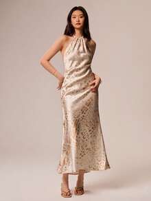 Willow Rêve Women's Animal Print Satin Halter Neck Dress, Wedding Boho Romantic Style, Summer Elegant Long Dresses For Party Night Tie Dyed - Multicolor - View 7