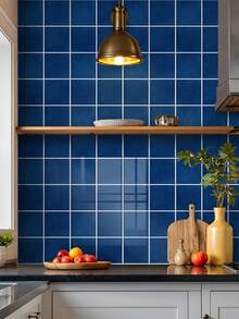 1/12/36pcs Self-Adhesive Navy Blue Square Wall Tiles – Waterproof Oil-Proof Peel And Stick Panels For Kitchen & Shower Walls - 20*20CM - View 2