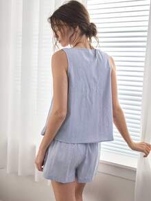 Ocili 100%純棉波希米亞風舒適極簡女款家居服套裝 - 淺灰紫 - 查看 2