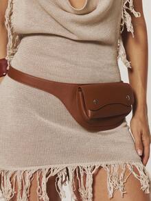 MUSERA Brown PU Pocket Detail Belt Spring Summer Fall Winter Casual Cool Vacation - Brown - View 2