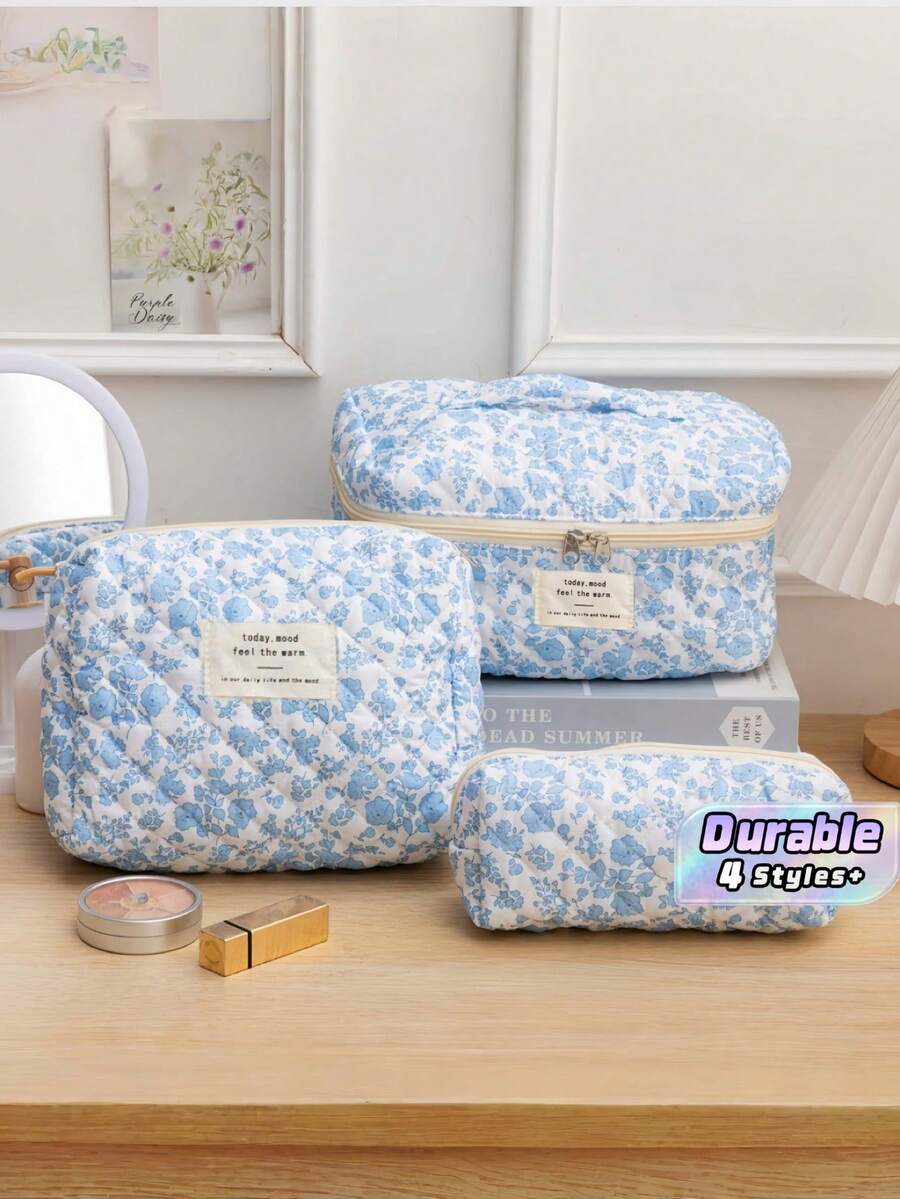 1 Piece Bow Large Capacity Portable Cosmetic Bag Simple Style Multifunctional Cosmetic Bag Cosmetic Storage Bag Travel Cosmetic Bag Beauty Makeup Tools Storage Bag Cosmetic Bag Women's Gift Travel Essentials - Blue - View 1