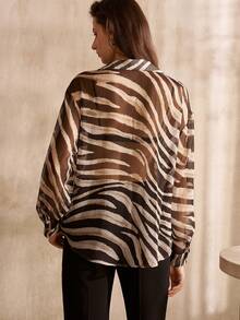 MOTF PREMIUM WOMEN'S LONG SLEEVE BLACK & WHITE ZEBRA PRINT BLOUSE, FASHIONABLE COMMUTER STYLE - Black and White - View 7
