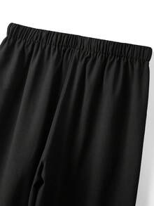 Linhara Loose Fit Cropped Length Casual Pants With Drawstring Waist, Side Pockets And Wooden Button Hem Decor, Plus Size Fall - Black - View 3