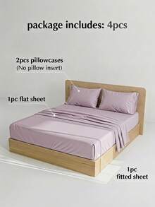 Veyra Day 4pcs/Set 100% Polyester Sheet Set Easy Care Bedding Set Fitted Sheet Set (1pc Flat Sheet+1pc Fitted Sheet+2pcs Pillowcases) Fitted Sheet Set King Queen Full TWIN SIZE Sheet Deep Pocket Up To 35cm , Breathable Better For Sleep - Light purple - View 3
