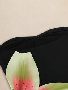 INAWLY 女款花卉印花修身夏季抹胸迷你洋裝，黑色花卉性感，適合夜晚外出與約會之夜 - 彩色 - 查看 3