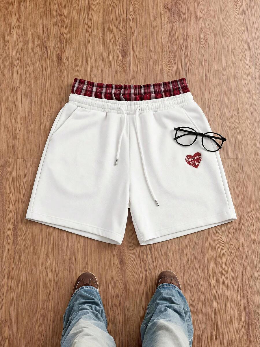 SWAVVY Men's Summer Casual Loose Shorts Standard Size Grey Rubber Print Patchwork Double Waistband - White - View 1