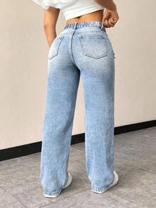 Flexra Plus Size Women's Fashion Versatile Washed Distressed Straight Leg Jeans - Light Wash - View 2