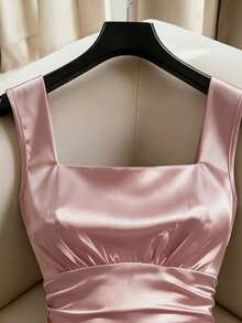 SHEIN Franclia 夏季優雅純色無袖洋裝 - 粉色 - 查看 4