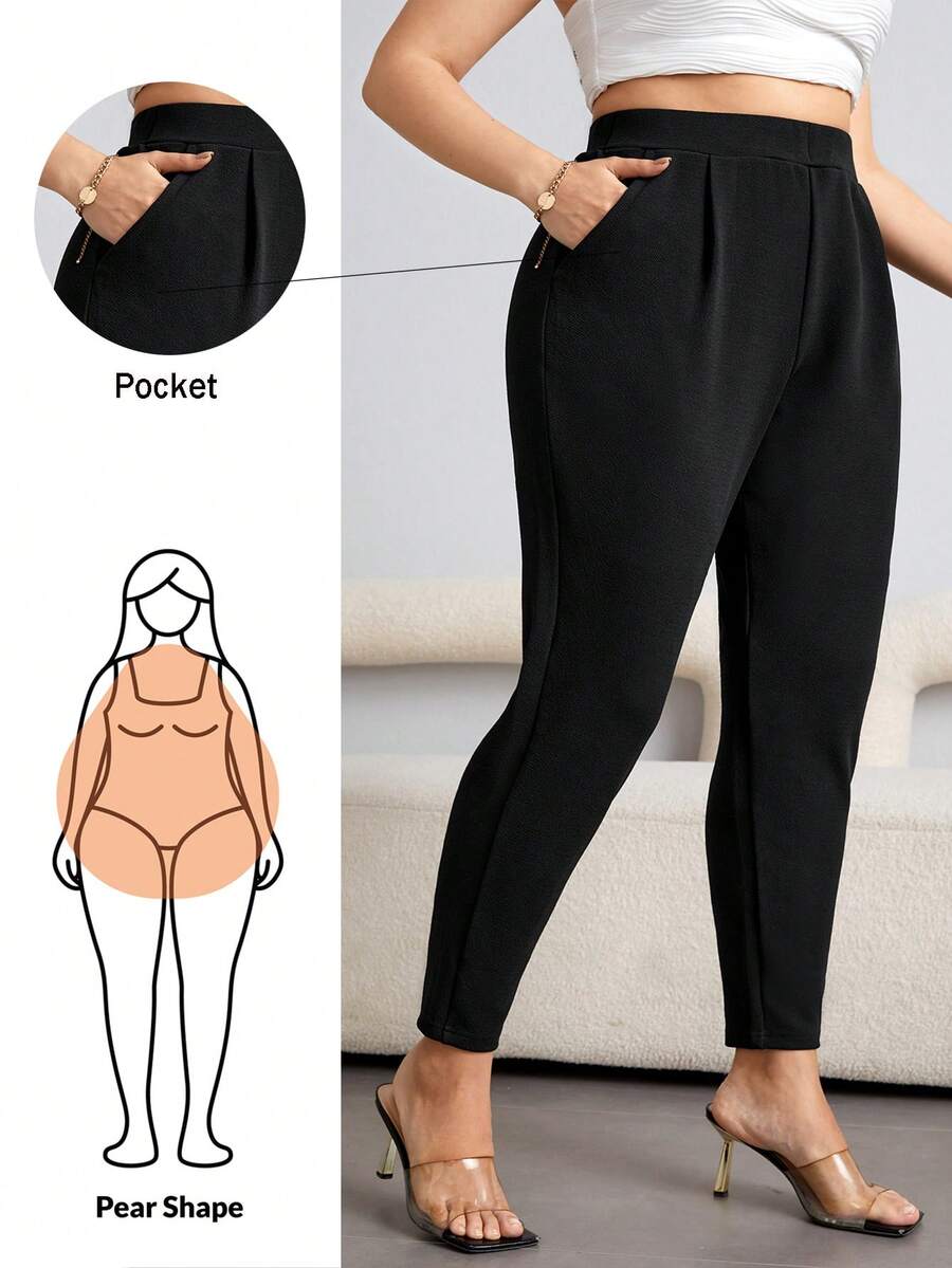 Shapeblank Plus High Waist Plicated Detail Tapered Pants Fall - Black - View 1