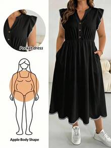 SHEIN Essnce Vestido de talla grande con mangas acampanadas y bordado de concha - Multicolor - Ver 1