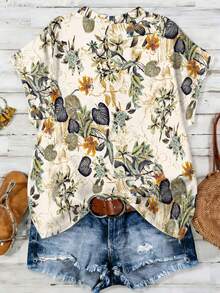 EMERY ROSE Plus Size Fashion Short Sleeve V-Neck Blouse With Floral Print - Multicolor - View 2
