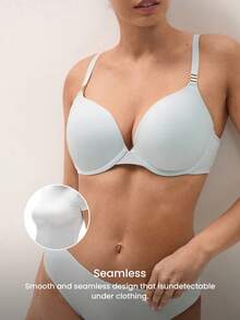 LUVLETTE Plunge Push-Up Blue T-Shirt Basic Breezy Comfort Basic Bra - Medium Wash - View 9