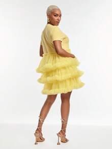 Vixey Vestido corto bohemio con capas de volantes de tul - Amarillo - Ver 4