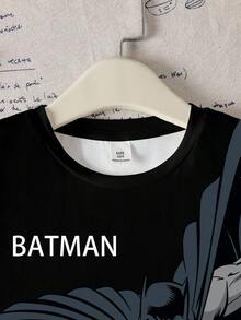 BATMAN X SHEIN 青少年男孩夏季休閒卡通印花T恤 - 白色 - 查看 4