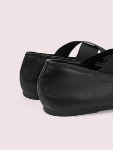 CUCCOO DOLLMOD Women's Shoes, Black, Leather Texture, Simple Elastic Cross Belt, Round Toe Flat Ballet Shoes, Suitable For Daily Travel, Commuting And Leisure Fall Shoes - Black - View 6