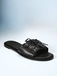 Solezae 女士时尚舒适系带平底凉鞋 - 黑色 - 查看 4