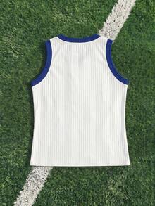 ROMWE MEN Brazilian Print Colorblock Casual Camisole, Slim Fit Athletic Casual Cropped Top, Suitable For Summer Wear - White - View 2