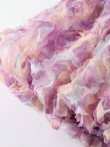SHEIN Glamorique Kids 女嬰公主洋裝，紫色3D花朵網紗裙，荷葉袖，大蝴蝶結背部設計，生日派對、婚禮節日禮服、舞會洋裝、畢業洋裝、夏季洋裝 - 紫色 - 查看 9