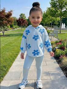 Kleine Mädchen Kinder Lässig Alltag Blau Süß Verspielt Kapuzen T-Shirt T-Shirt Top und Leggings Set - Blau - Übersicht 5