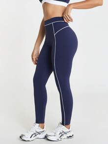 11SKNDS Sport-Leggings mit hoher Taille und weißem Kontrastpaspel-Detail, Yoga Laufen Workout Fitness Activewear, squat-proof, figurbetonend - Königsblau - Übersicht 3