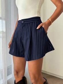 Siren Gaze Women's Striped Casual Versatile Daily Wear Shorts - Navy Blue - View 5