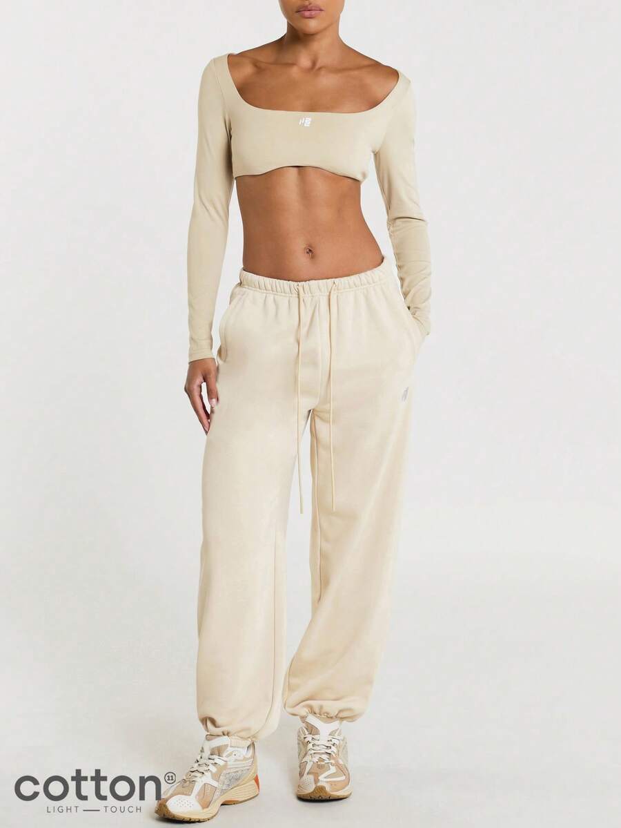 11SKNDS Oversized Jogger Sweatpants With Elastic Drawstring Waist, Ribbed Cuffed Hem, Relaxed Tapered Fit, Casual Everyday Lounge Pants - Khaki - View 1