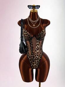Amplova Women's Sexy Leopard Print Cutout Spaghetti Strap Camisole - Brown - View 2