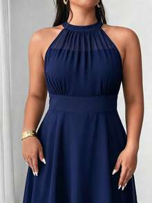 Elenzga Plus Size Round Neck Sleeveless Double Layer Ruffle Hem Asymmetrical Dress - Navy Blue - View 3