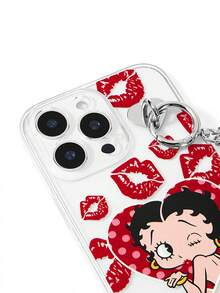 Betty Boop x SHEIN 卡通圖案透明吊飾手機殼，防摔保護 11-17 手機殼 - 彩色 - 查看 3