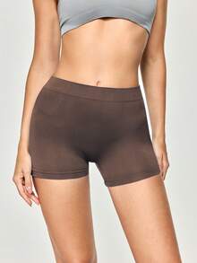 SHEIN Shorts de moldeadores sin costuras de unicolor simple - Café integral - Ver 3