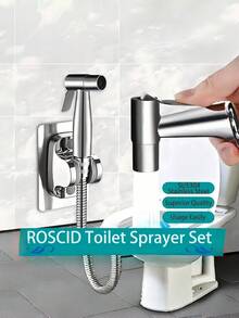 1 Set Stainless Steel Bidet Toilet Shower Set, With Bidet Seat, Handheld Shower Head, Dual-Function Diverter Valve, 1.5m Shower Hose & Sprayer Holder For Bathroom - multicolor - View 6