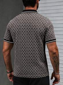 Manfinity CasualCool 男士短袖拼色圖案 Polo 衫，適合外出、聚會與辦公穿著 - 彩色 - 查看 2