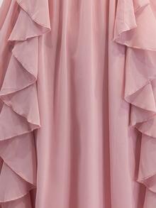 Tween Girls Elegant Back To School Party Wedding Pink Chiffon Halter Neck Hi Waist Cinched Dress - Pink - View 7