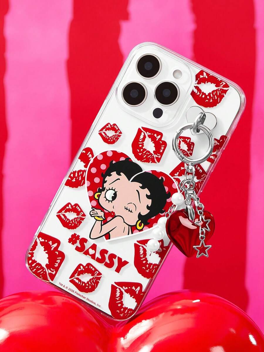 Betty Boop x SHEIN 卡通圖案透明吊飾手機殼,防摔保護 11-17 手機殼 - 彩色 - 查看 1