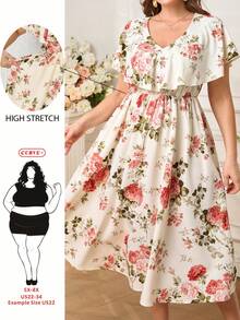 SHEIN CURVE+ 大码女式亮绿色短袖优雅连衣裙，春夏款 - 彩色 - 查看 9