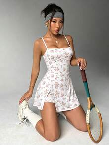 SHEIN Sovereign Charm 女款花卉印花細肩帶連身裙，附口袋，適合休閒日常穿著與運動 - 彩色 - 查看 4