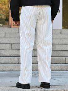 Devon Thys Men's Striped Print Fold Pleated Business Casual Dress Pants - White - View 2