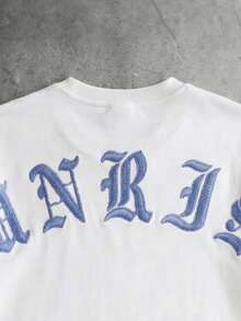 Manfinity EMRG Men's Summer Milk Silk Short Sleeve Letter Embroidered Crew Neck T-Shirt - White - View 3