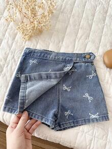 Cozy Pixies 女嬰幼兒女童波希米亞風休閒高腰包臀牛仔裙，女童夏季套裝，女嬰春夏牛仔裙 - 藍色 - 查看 3