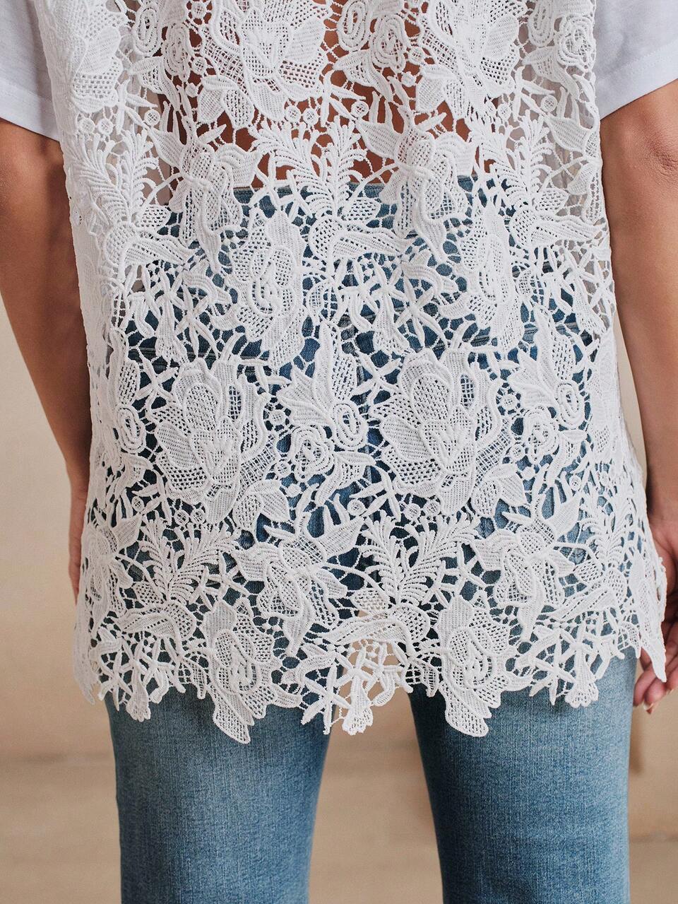 Women's Hollow Out Patchwork Lace Fashion Romantic Elegant Casual Summer T-Shirt Everyday Party White