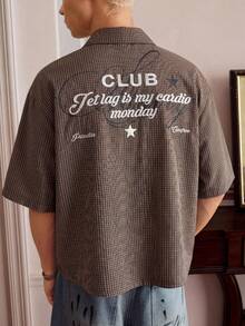 SWAVVY Men's Woven Fashion Casual Loose Short Sleeve Striped Shirt - Brown - View 2