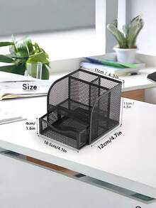 Black Stylish Metal Pen Holder, Multi-Purpose Desktop Organizer, Art Stationery Storage For Home School Office - multicolor - View 4