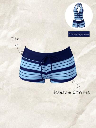 Elavelle Women's Spring/Summer Random Print High Waist Bow Bikini Bottoms