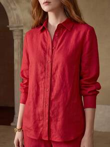 MOTF PREMIUM LINEN BUTTON UP SHIRT - Red - View 2
